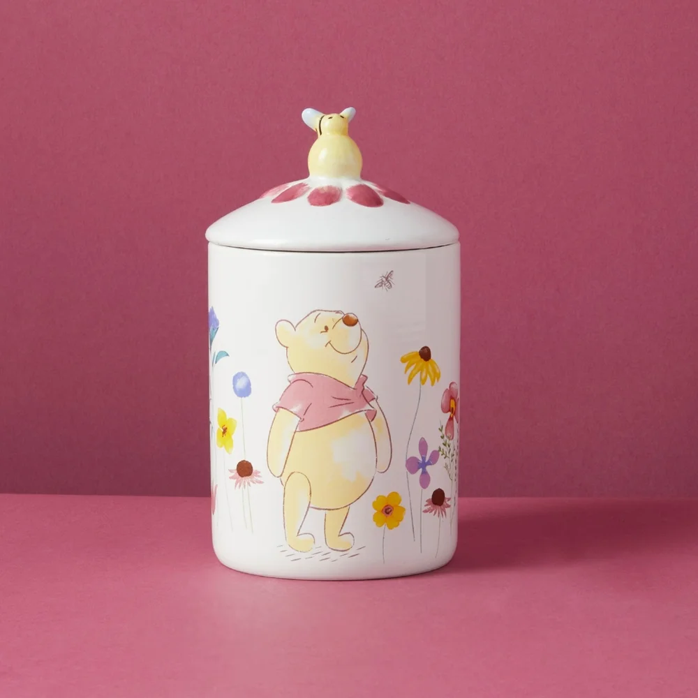 NWT Disney 7in Ceramic Winnie The Pooh Cotton Jar Among The Flowers Honey Bee